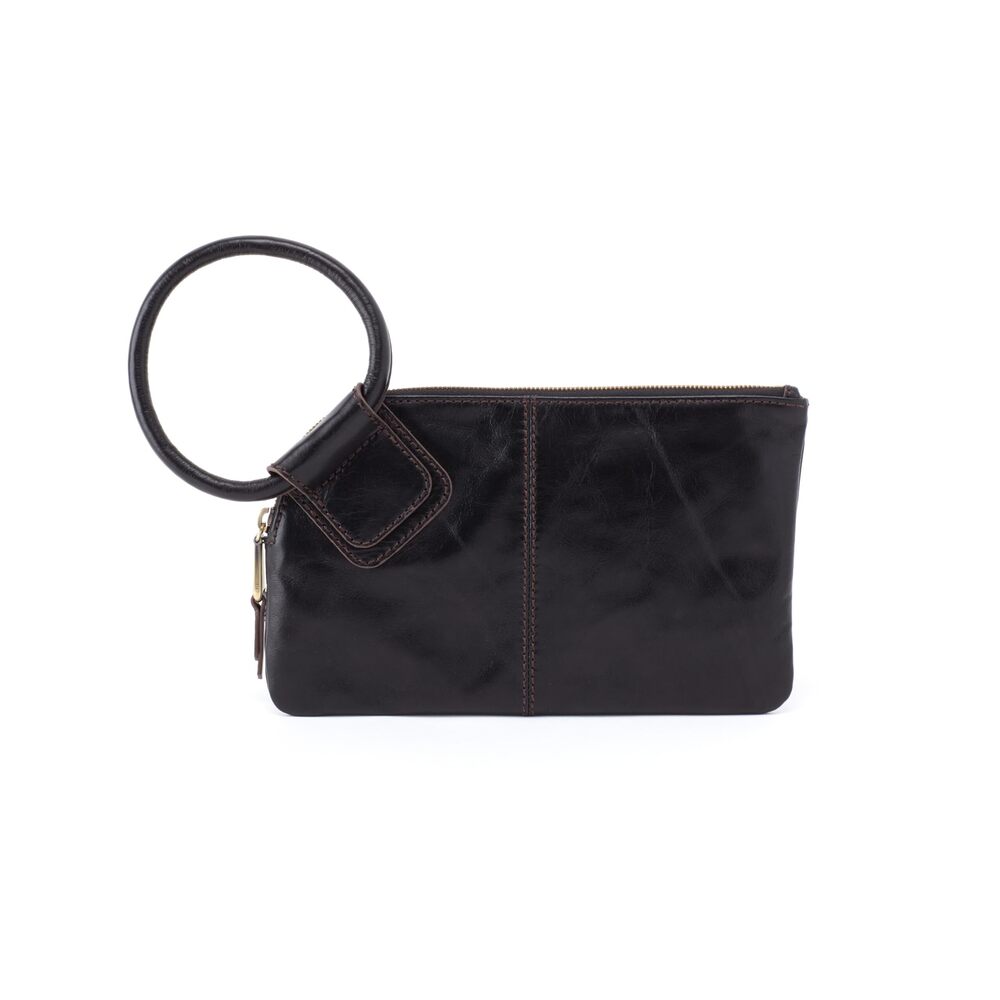 6943 Sable Leather Wristlet Wallet with Circular Handle Zippered Closure